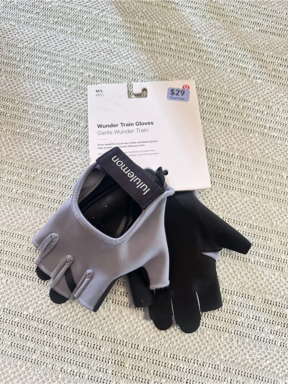 Lululemon Wunder Train Gloves M/L Asphalt Grey ASGY Training Workout NWT